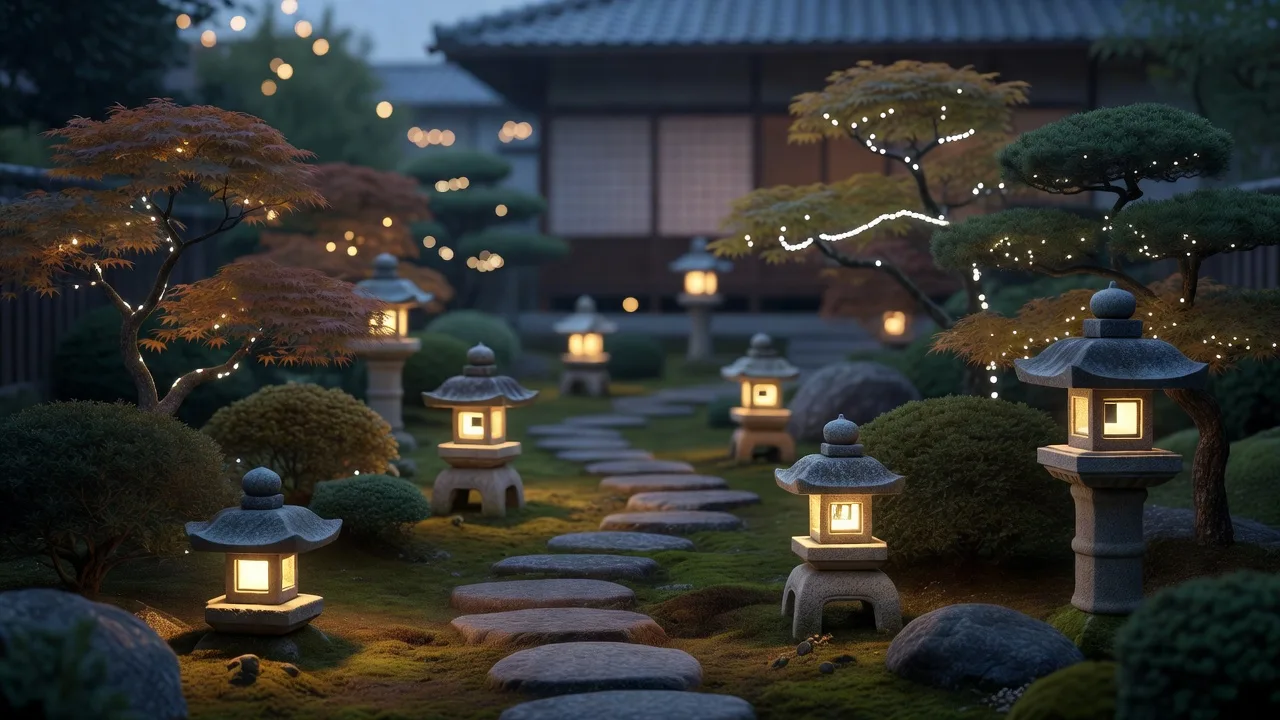 夜の庭の照明